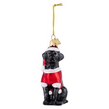 Noble Gems    Glass Black Labrador Retriever With Santa Suit Ornament