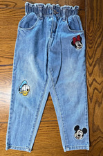 Zara Disney Mickey  Minnie Mouse Donald Duck Appliqu  Paperbag Jeans Size 5/6