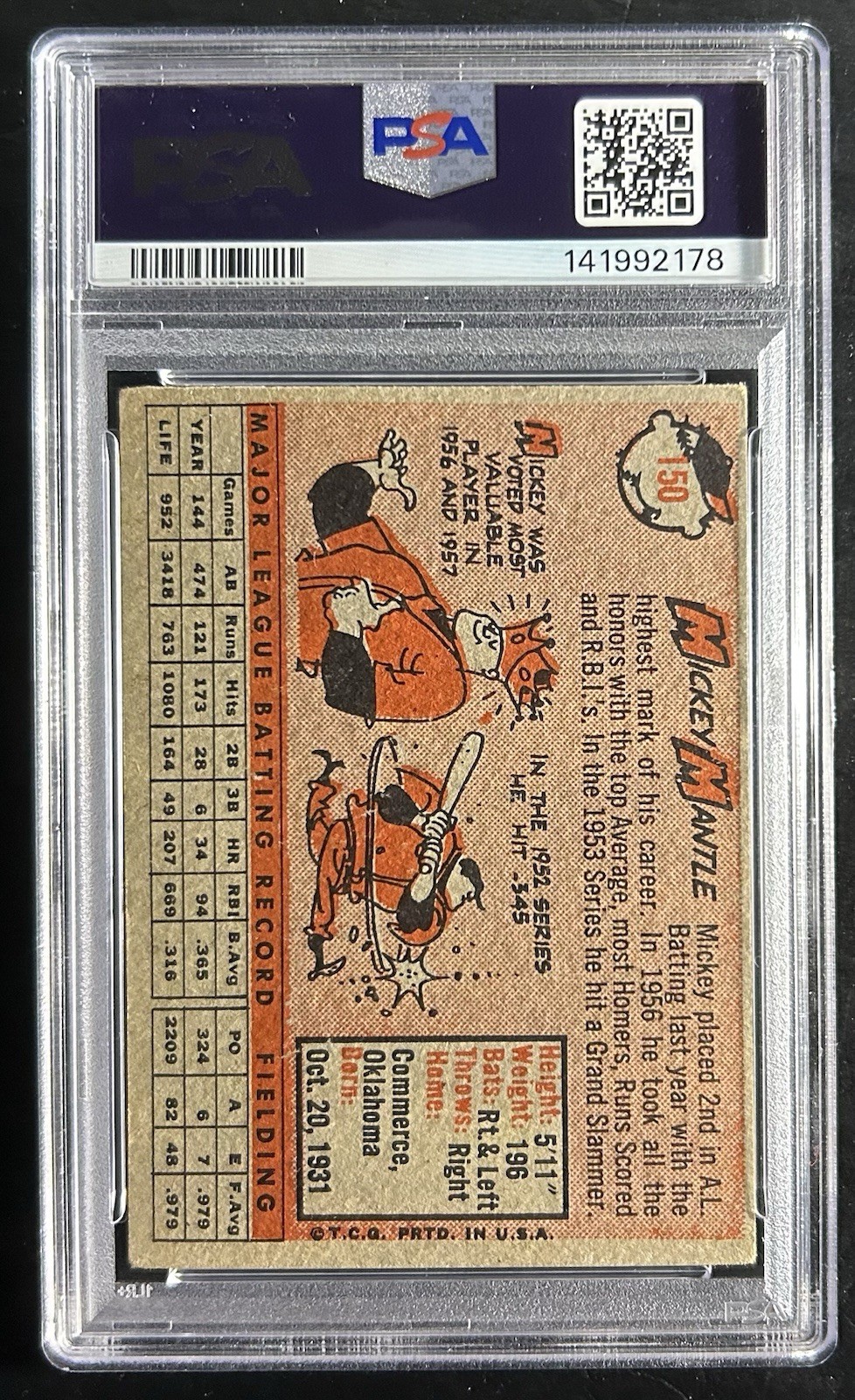 1958 Topps Mickey Mantle #150 PSA 2 view 2