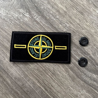Stone Island Kompass-Logo Stoff-Patch Abzeichen mit 2 Knöpfen, Schwarz