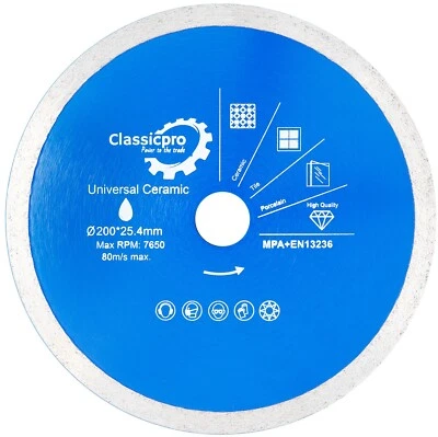 DIAMOND TILE CUTTING BLADE DISC GRINDER CUTTER 200mm x 25.4mm CONTINUOUS RIM UK - Image 1 of 4
