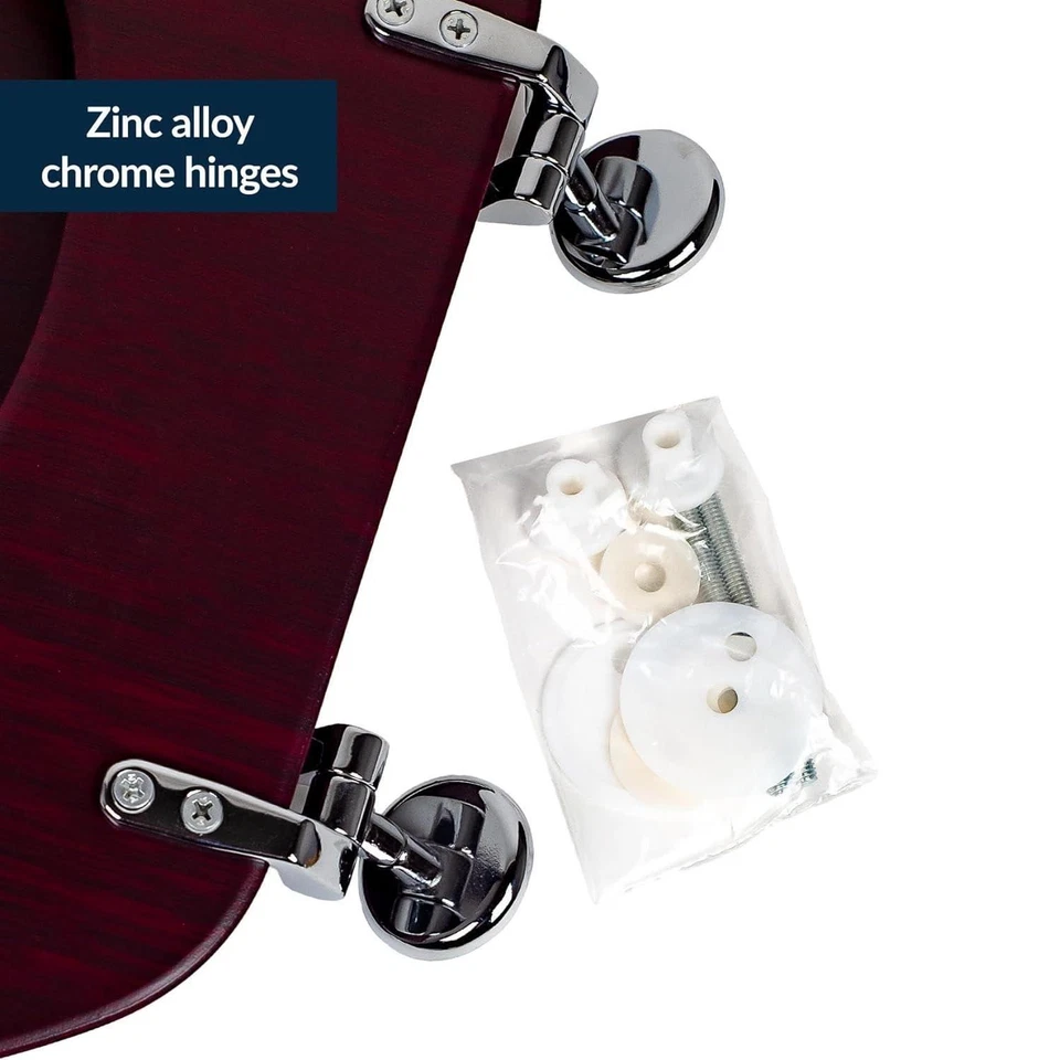 Mahogany Mdf Universal 18" Bathroom Wc Toilet Seat Easy Fit Wooden W/C - Image 3 of 4