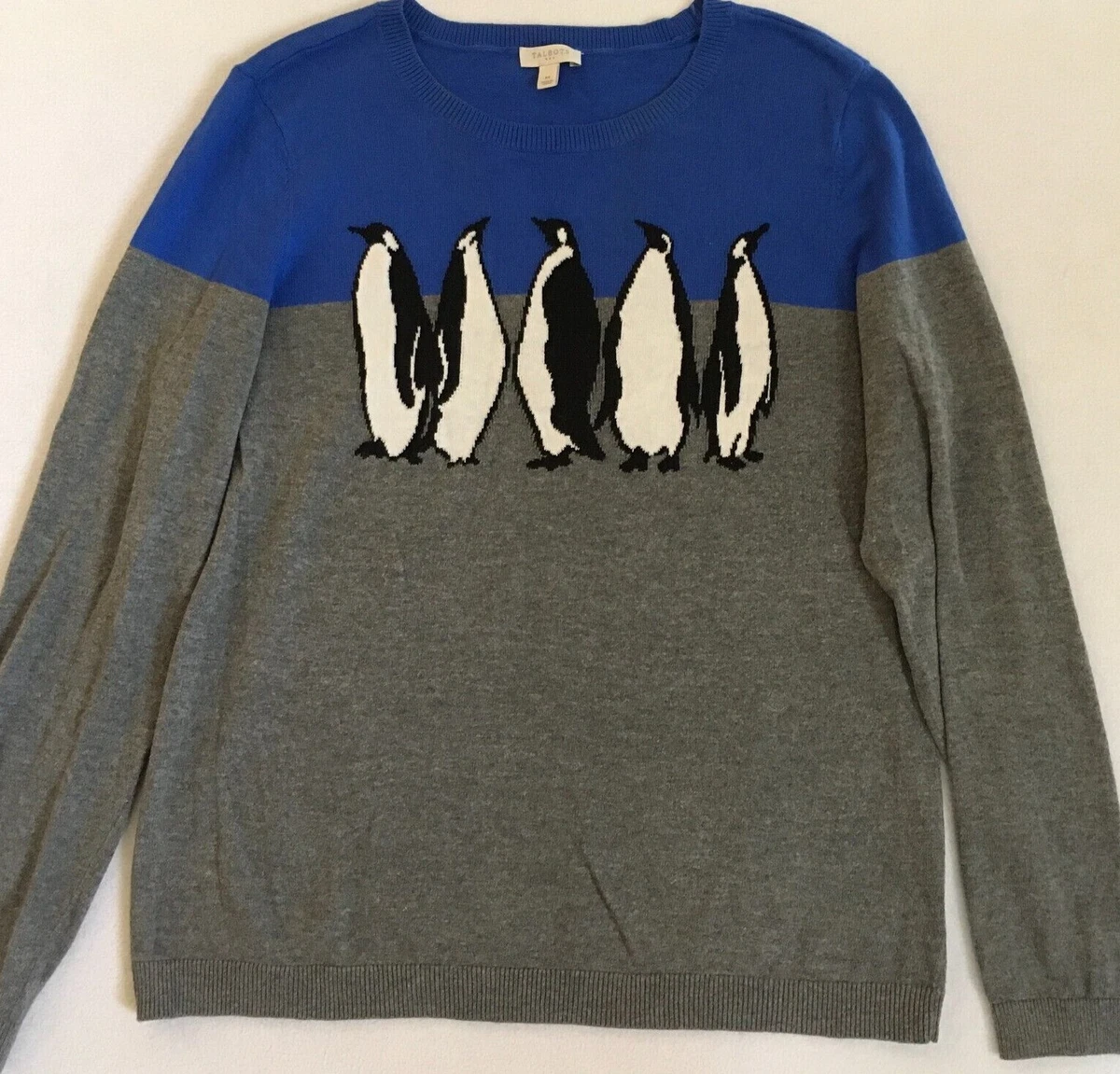 Talbots Women's Blue Gray Penguin Cotton Blend Lightweight L/S