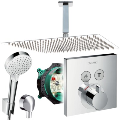 Unterputz Duschsystem mit Kopfbrause 360x360, Hansgrohe Shower Select Thermostat