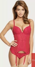 Ladies Basque Figleaves Red Juliette Lace Suspender Size uk 30C