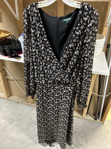 Mid Century Ralph Lauren Long Sleeved Maxi Floral Print Dress With Tie Belt 16 - Picture 7 of 13