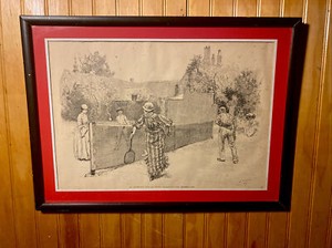 RARE ORIGINAL TENNIS PRINT BY: E.A. Abbey 1887 AFTERNOON BOUT AT TENNIS FRAMED.