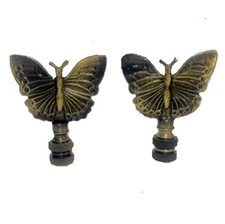 LOT OF 2...BUTTERFLY SHADE FINIAL ANTIQUE BRASS - FINIAL THREAD #29