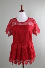 LANE BRYANT NWT $69 Red Lace Lined A-Line Peplum Blouse Top Size 16