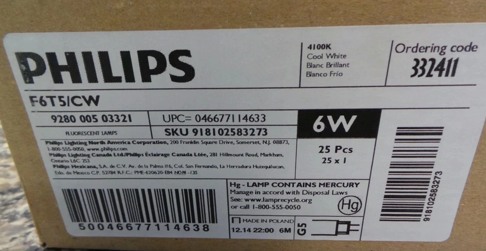 Philips 6w Fluorescent T5 F6t5/cw Cool White Linear Tube 112445-1C Box of 17 - Image 2 of 4