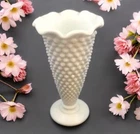 Fenton Milk Glass HOBNAIL Ruffled Rim Flared 6"  Trumpet Bud Vase