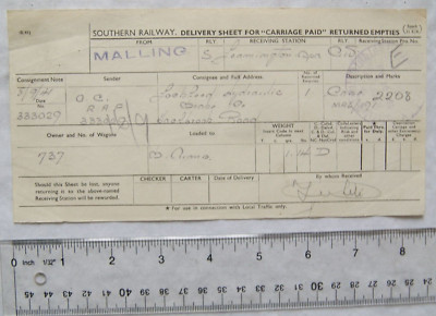 1941 Southern Railway Lieferbogen Malling nach Leamington
