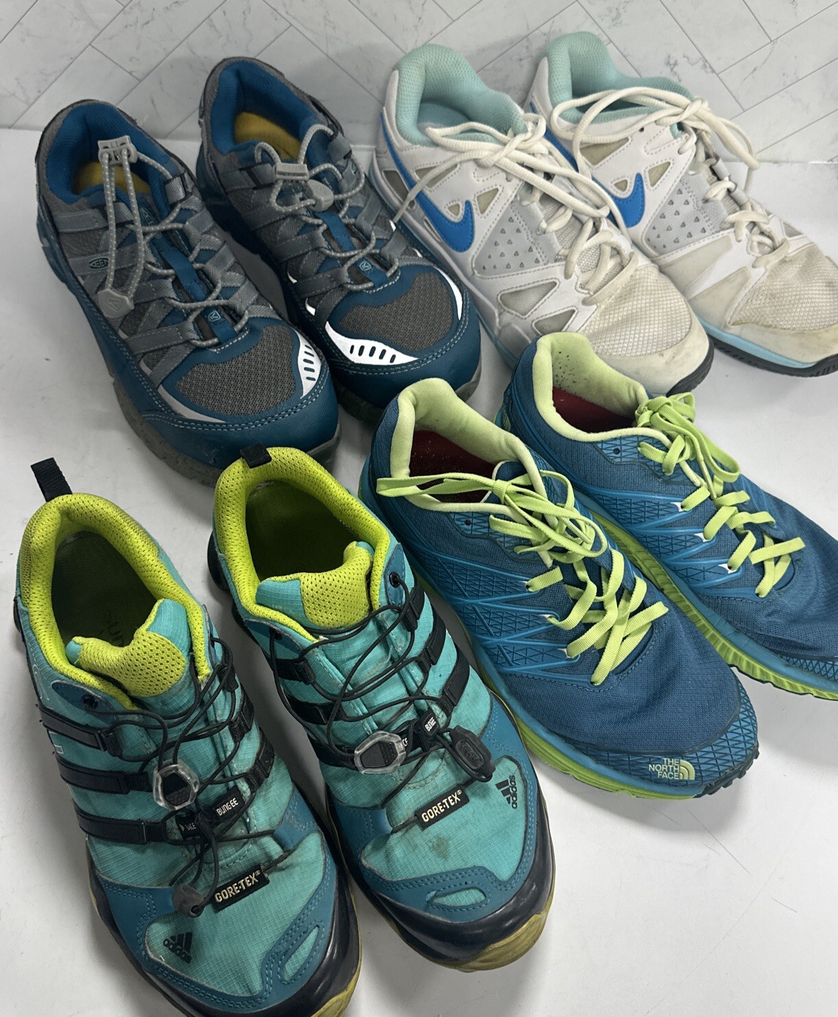 4x paia di scarpe da donna taglia 6 5 North Face Keen Nike Adidas sneakers escursionismo attivo