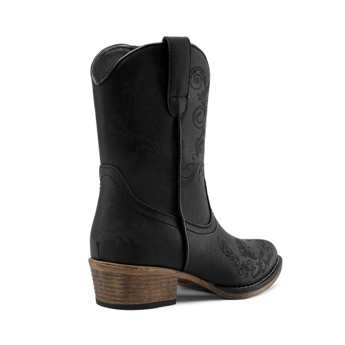 Women Cowboy Booties Low Heel Close Square Toe Western Side Zipper Ankle Boots - Picture 3 of 36