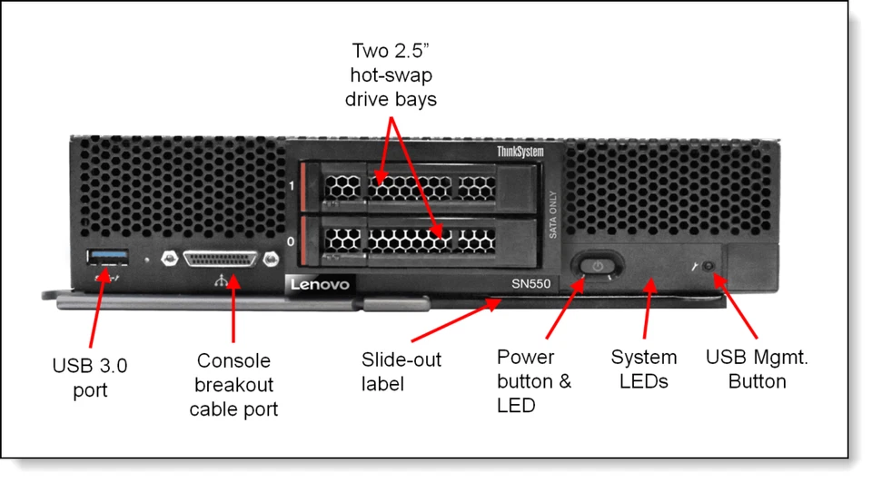 Lenovo ThinkSystem SN550 Server Node Xeon Silver 4208 32GB RAM 4x 10GE SATA/NVMe - Image 4 of 4