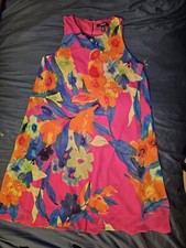 Chaps Women's Red Orange Yelloe Blue Floral Sleeveless Knee Length Dress Size 6