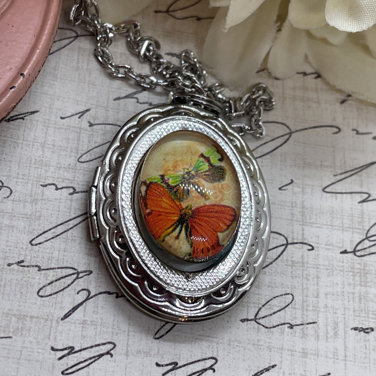 Silver Dragonfly Butterfly Mother’s Day Locket Necklace Pendant Unique Wedding