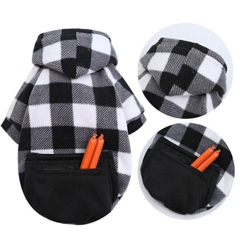 Pet Dog Hoodie Coat Jacket With Pocket Sweater Plaid Clothes Puppy Cat Outfits❤ - Picture 5 of 20