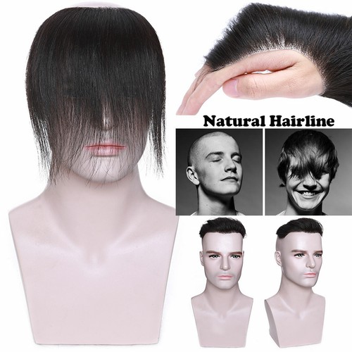 Thin 100% Human Hair Men Toupee Forehead Topper Hairpiece Wig Replacement System - Picture 39 of 51