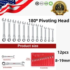 12PC Extra Long Flex Head Ratcheting Wrench set Double Box End Metric 8-19 Pouch
