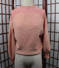 Free People Fuzzy Rib Knit Sweater Size XS Peach Pink Wool Alpaca Blend Loose