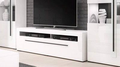 TV-Lowboard weiß Hochglanz Kommode TV-Schrank Tulsa 1 Schubkasten 160 cm