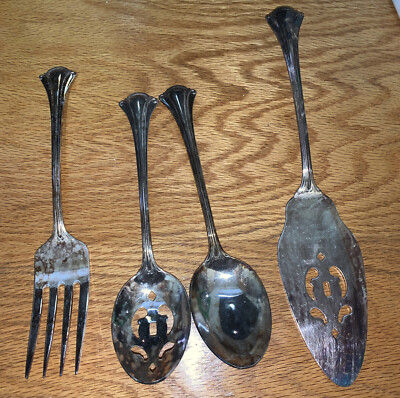 Vtg.International Deep Silver Korea Serenity Serving Spoons Fork & Cake Server