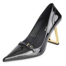 Jeffrey Campbell INFLUENCE Heels Black Patent Gold Size 7, 7.5 NEW IN BOX