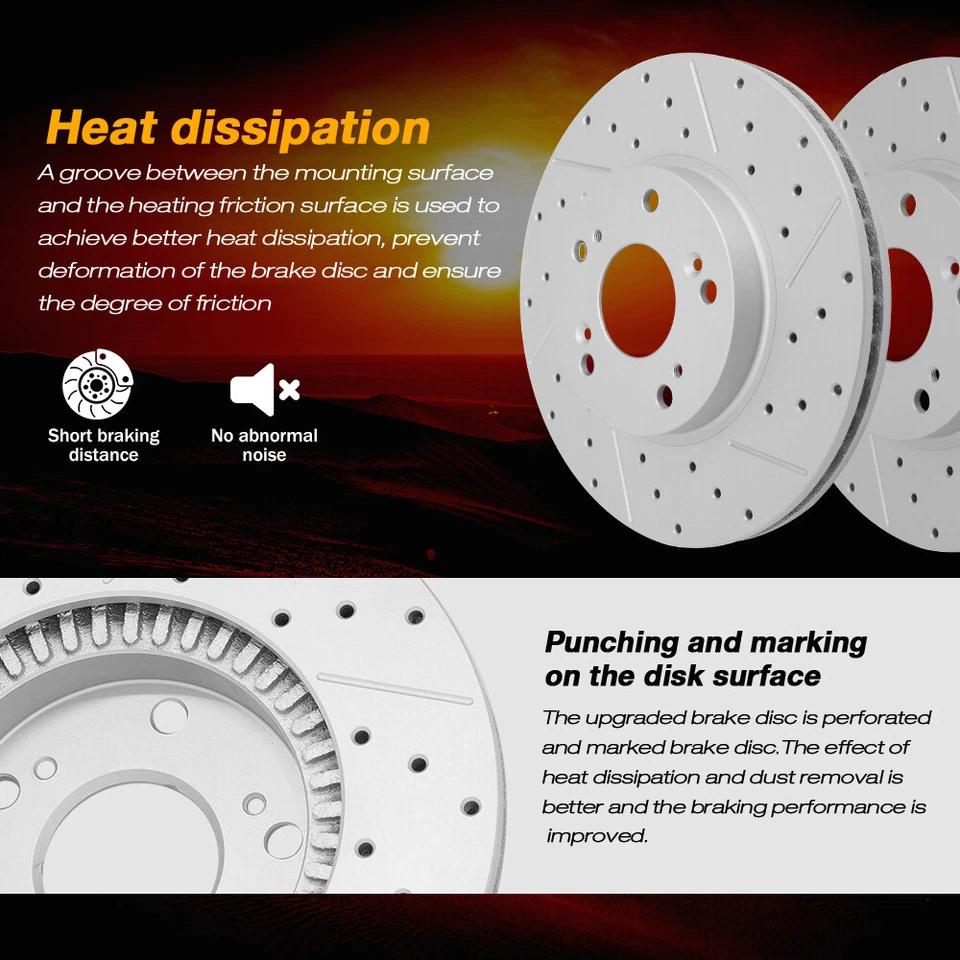 Front Drilled Rotors+ Brake Pads for Chrysler Town & Country Dodge Grand Caravan - Image 2 of 4