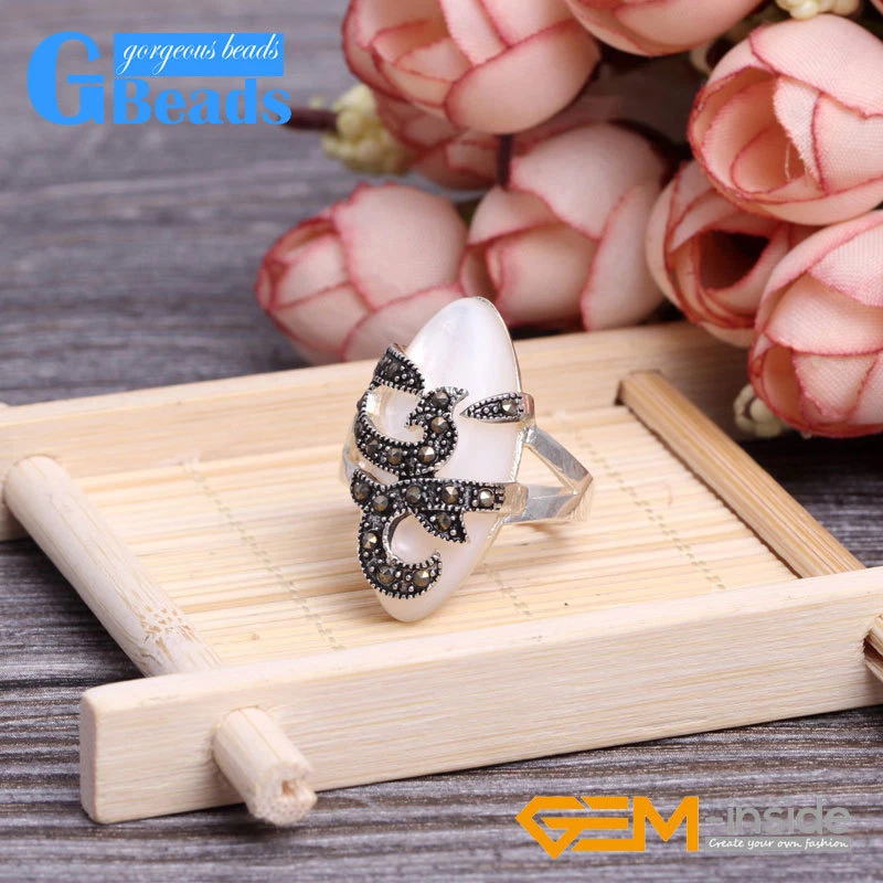 Women's Marquise Ring 14x29mm Tibetan Silver With Marcasite Stones Gift - Image 3 of 4