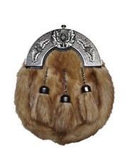 Handmade Scottish Full Dress Fox Fur Sporran with Ornate Thistle Design Cantle