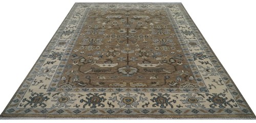 Handmade 9x12ft Exquisite Brown/Ivory Transitional Oushak Rug | Customizable Rug - Picture 2 of 8