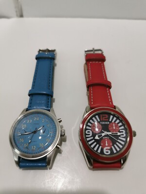 Bijoux Terner Quartz Watch Lot Red & Blue, w/New Batteries (3834 & K-10568)