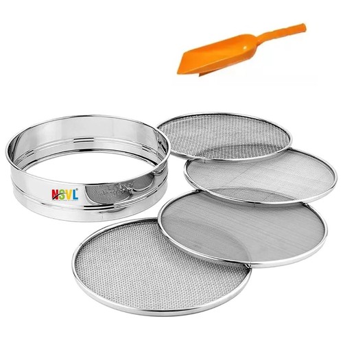 Stainless Steel 4 in 1 Interchangeable Sieve with Aata Scoop Set of 5