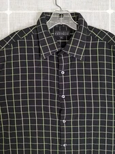 Perry Ellis Portfolio Shirt Mens XL Black Windowpane Button Up Preppy Casual