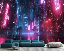 3D Futuristic Cyberpunk City Wallpaper Mural Removeable Washable Peel & Stick