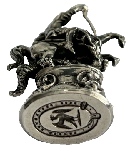 Antique sterling silver Large seal St George & Dragon import marks london 1910 - Picture 8 of 9