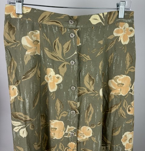 Falda Midi Vintage Años 90 Verde Salvia Estampado Floral Tono Tierra Neutro Botón Frontal M - Imagen 2 de 10