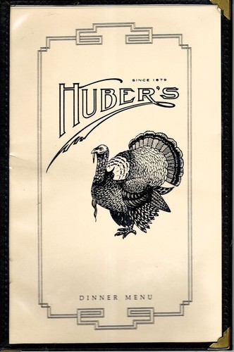 Vintage Huber's Dinner Menu, Portland, Oregon, Geschichte des Restaurants laminiert