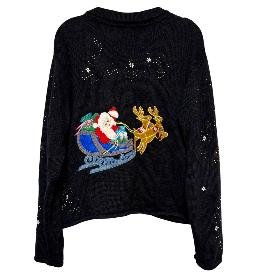 Винтажный дизайн оригиналы студии уродливый Рождество Санта молнии кардиган свитер XL праздничный - Изображение 4 из 4
