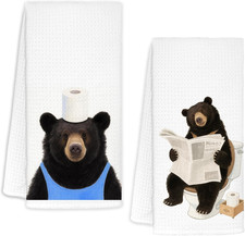 Black Bear Bathroom Hand Towels Set of 2, Bear Bathroom Decor, Kids Hand Towels,