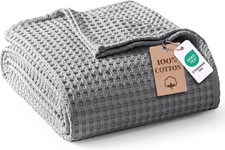 100 Cotton Blanket Queen Size Bed Throw Soft Breathable Light Grey Home Bedding