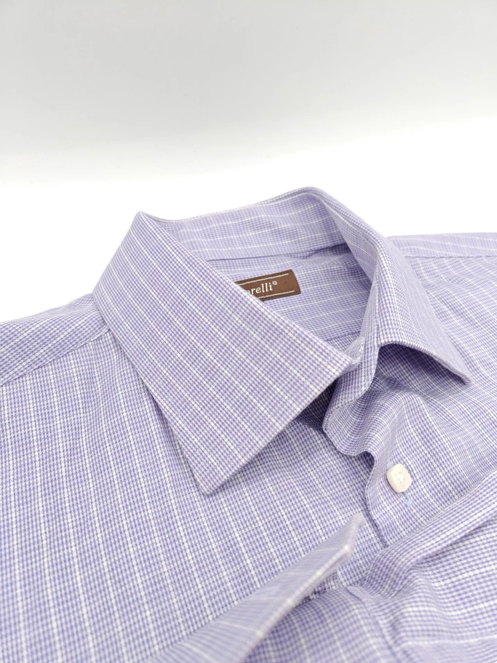 🇮🇹 Camisa de vestir Santorelli para hombre L 16,5x34 púrpura a cuadros puño francés algodón  Foto 4 de 4