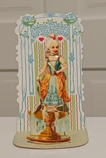 Vintage 3D Die-cut Card 1700s Marie Antoinette Style Lady Bird Bath 1910s
