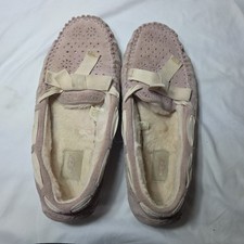 UGG Dakota Pink Suede Laser Cut Floral Perforated Moccasin Slippers Bow Women 10