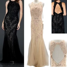 ASPEED SZ L champagne illusion sweetheart embroidered beaded gown dress NWT B164