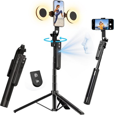yAyusi Extendable Auto Face Tracking Tripod 360° Rotation with Light, Black 