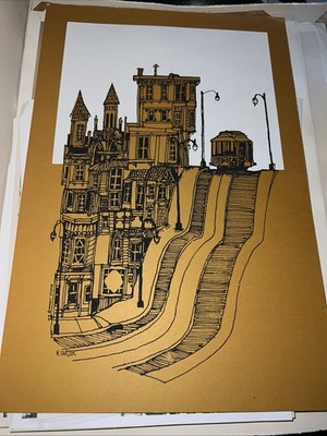 Vintage K. Carlson San Francisco Cable Car Print Hambly Studios Mid Century 18''