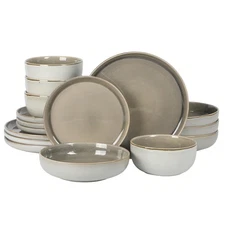 Sunveil 16 Piece (Service for 4) Plates and Bowls Reactive Glaze Round Dishes...
