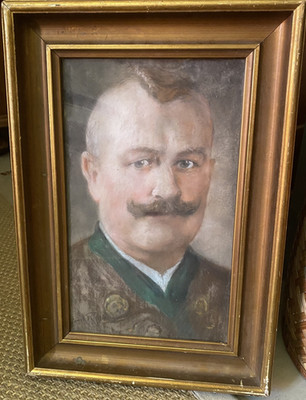 ::FIRST JUDGE GOUACHE PASTEL PORTRAIT MAN IN COSTUME WITH MUSTACHE